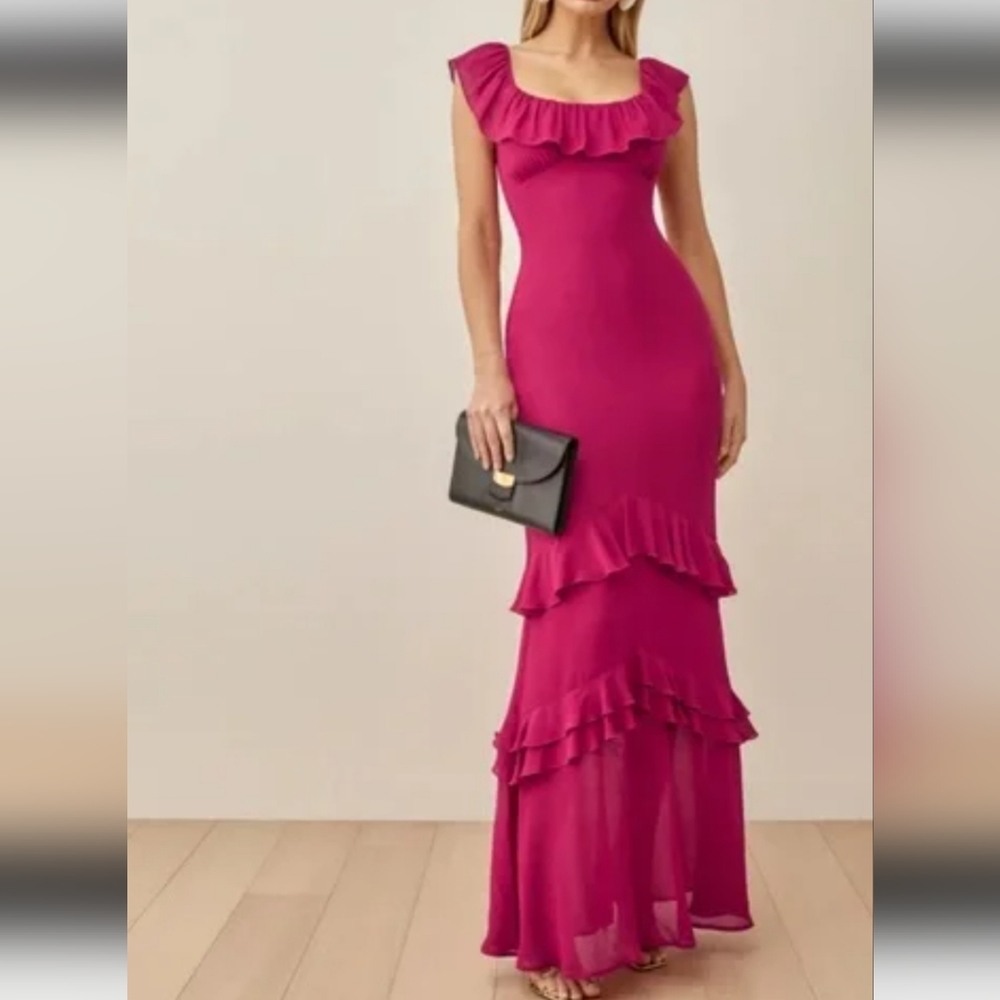 REFORMATION Tripoli Ruffle Maxi Dress size 10